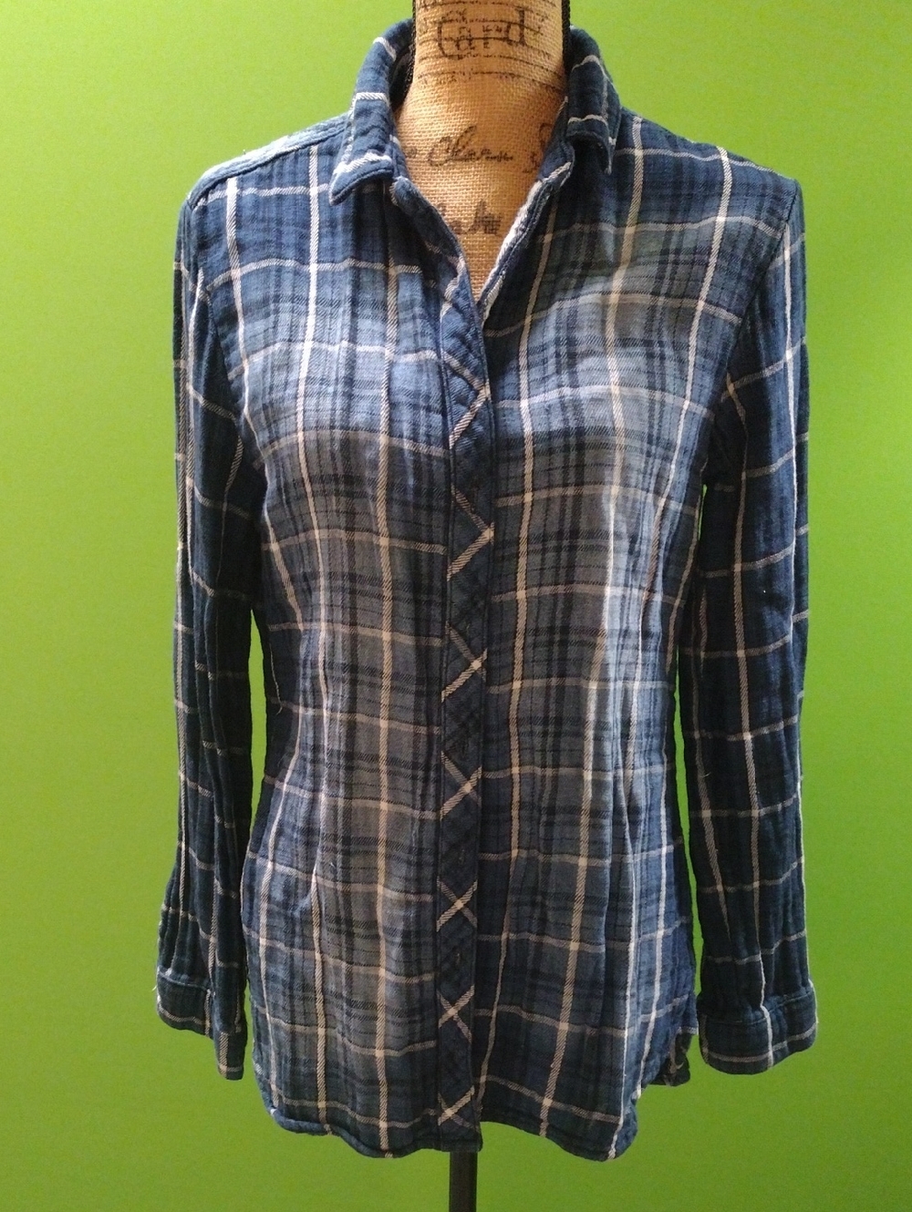 Bella Dahl Navy and White Plaid Shirt